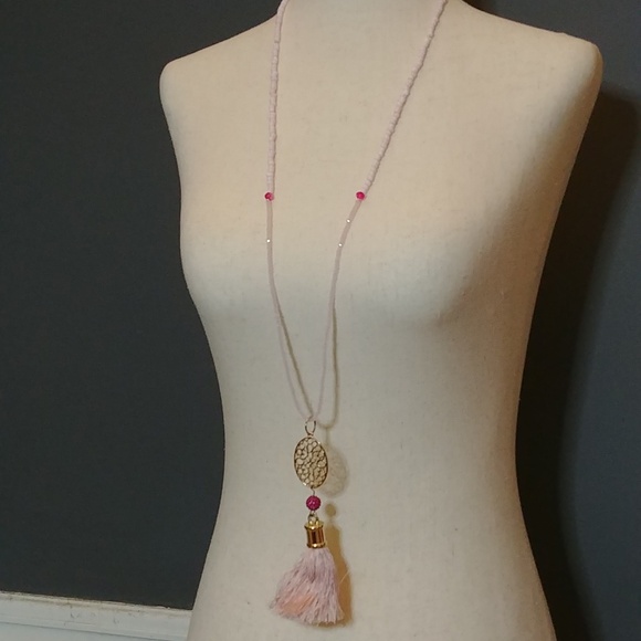 Pink Beaded Long Statement Necklace - Picture 8 of 9